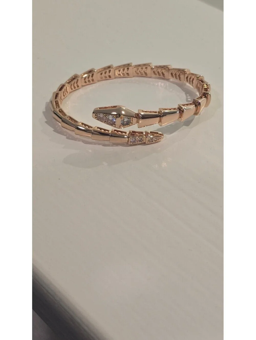 Rose Gold Tone Serpenti Style Bracelet with CZ, Adjustable Luxury Bangle Gift
